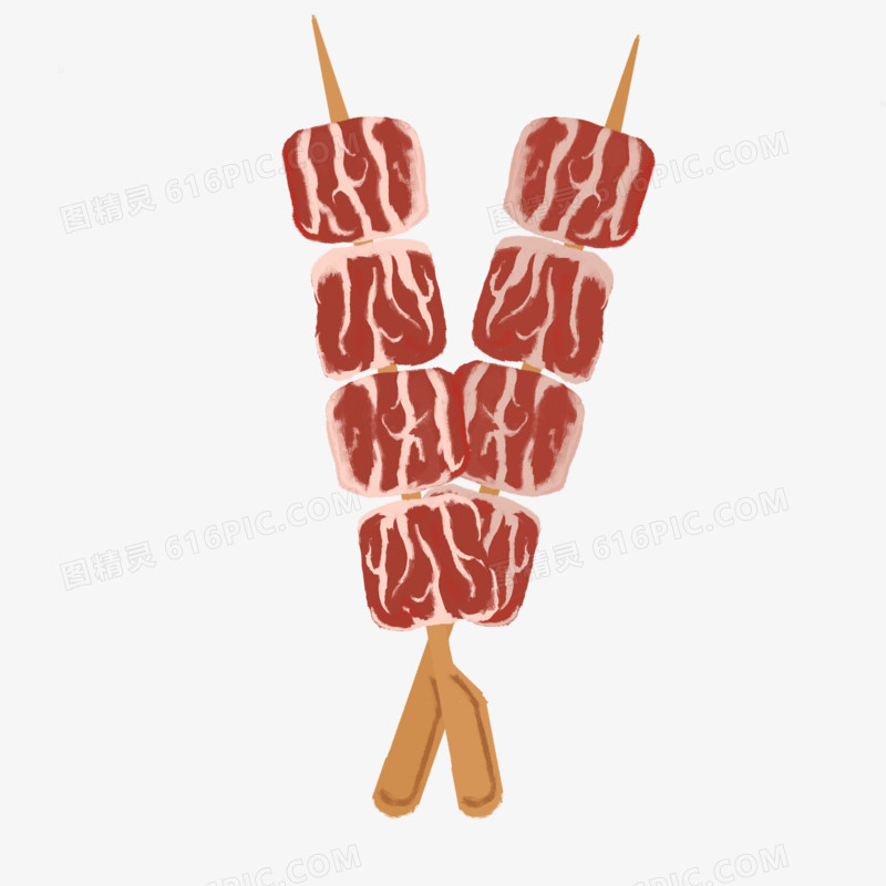 手绘两串烤肉插画元素