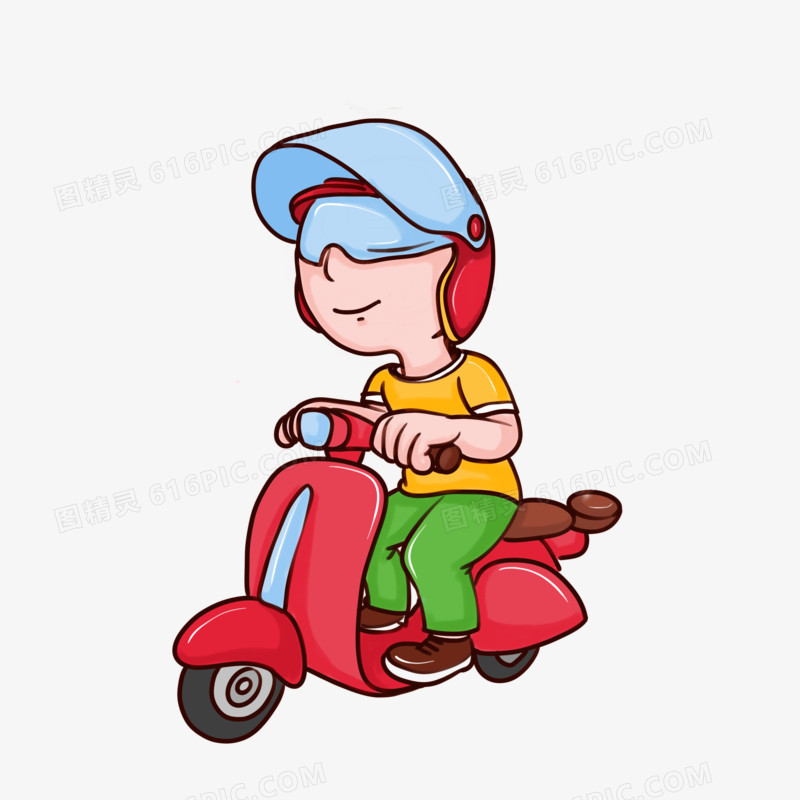男生骑电动车戴头盔人物元素
