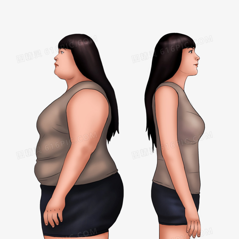 女生瘦身减肥侧面对比图元素
