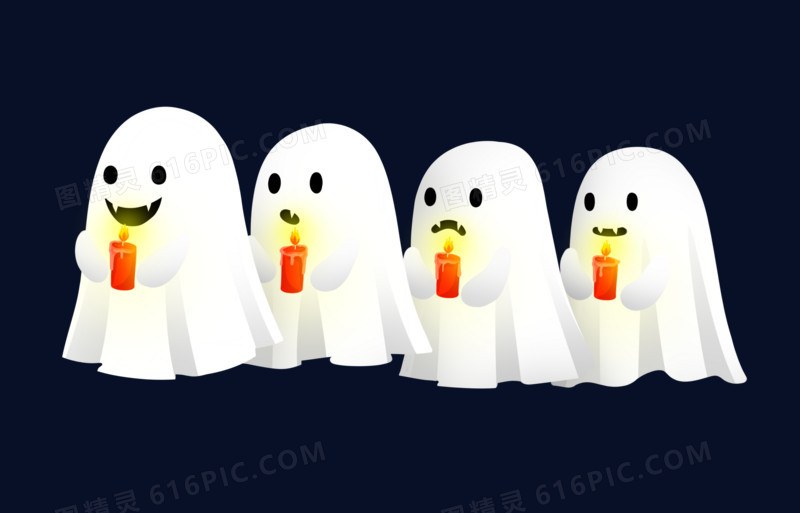 卡通幽灵拿着蜡烛元素