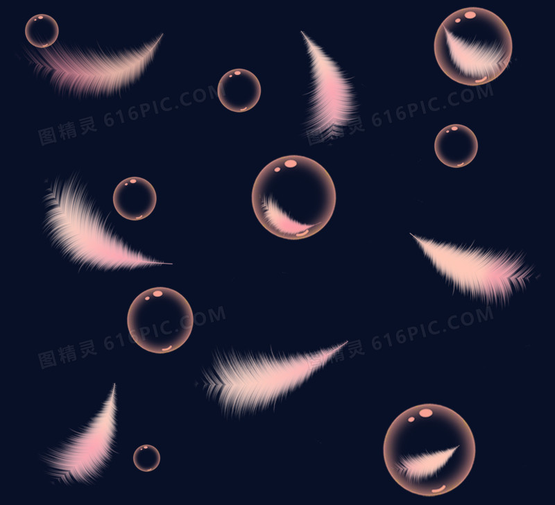 浪漫粉色漂浮羽毛气泡元素