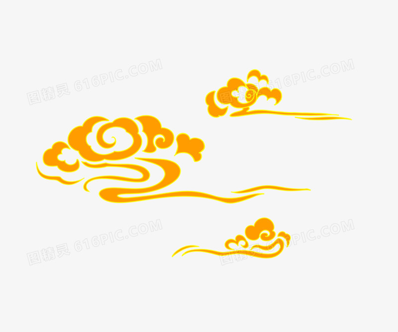 手绘中国风金色云纹元素