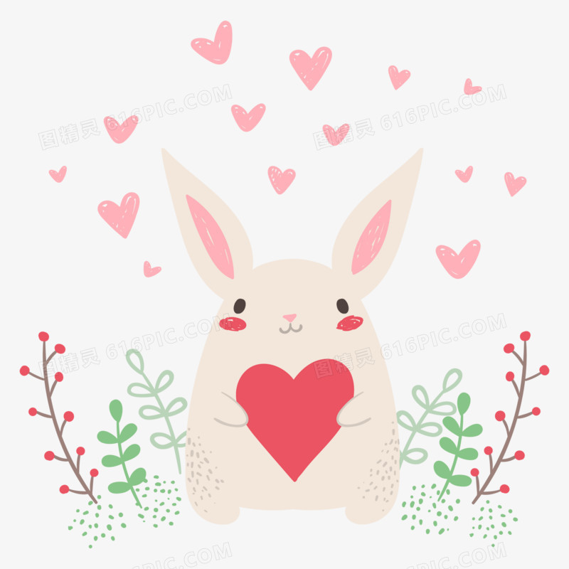 爱心兔子卡通免抠矢量元素