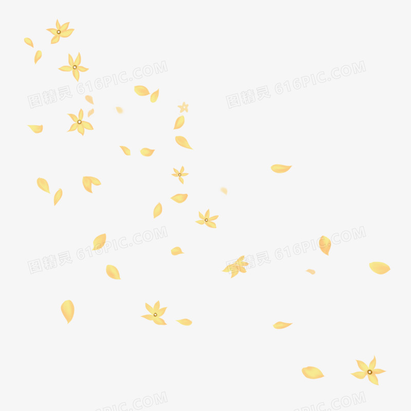黄色花卉手绘漂浮素材