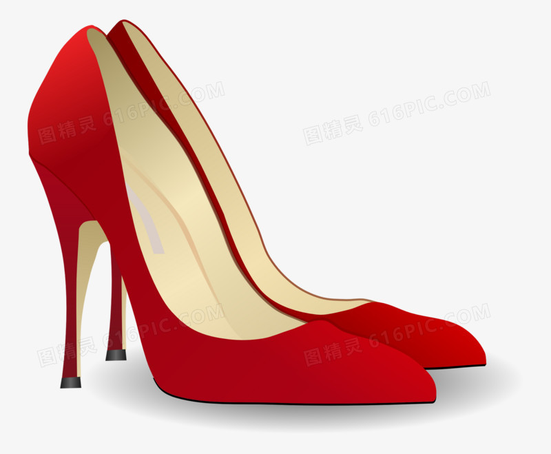 免抠手绘红色高跟鞋装饰元素
