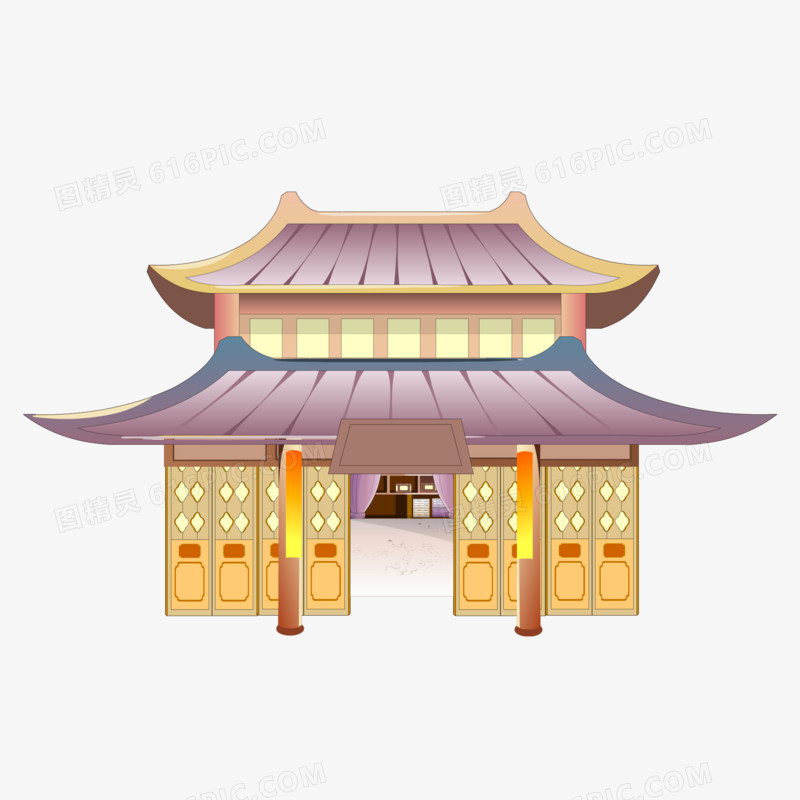 中国风古建筑卡通插画