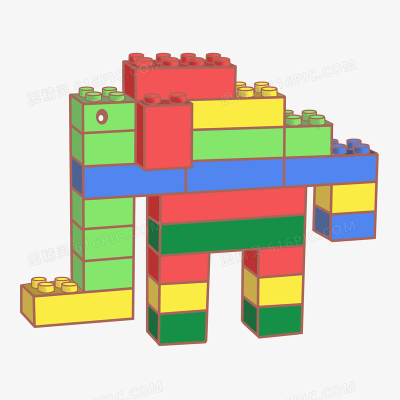 彩色拼接积木大象元素