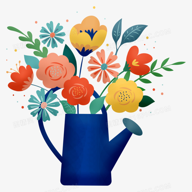 彩色卡通水壶花朵元素