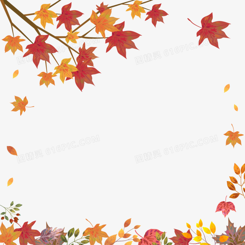 手绘水彩风格枫叶秋天边框元素