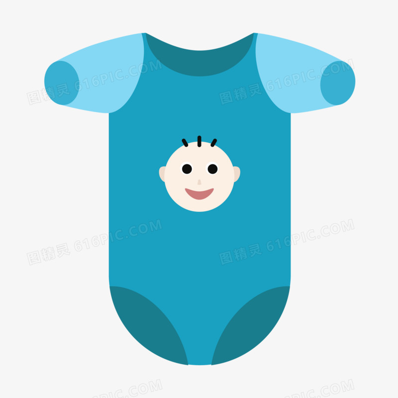 扁平蓝色男婴连体衣服图标元素