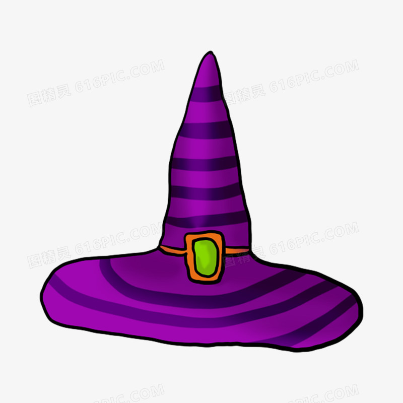万圣节紫色女巫帽手绘元素