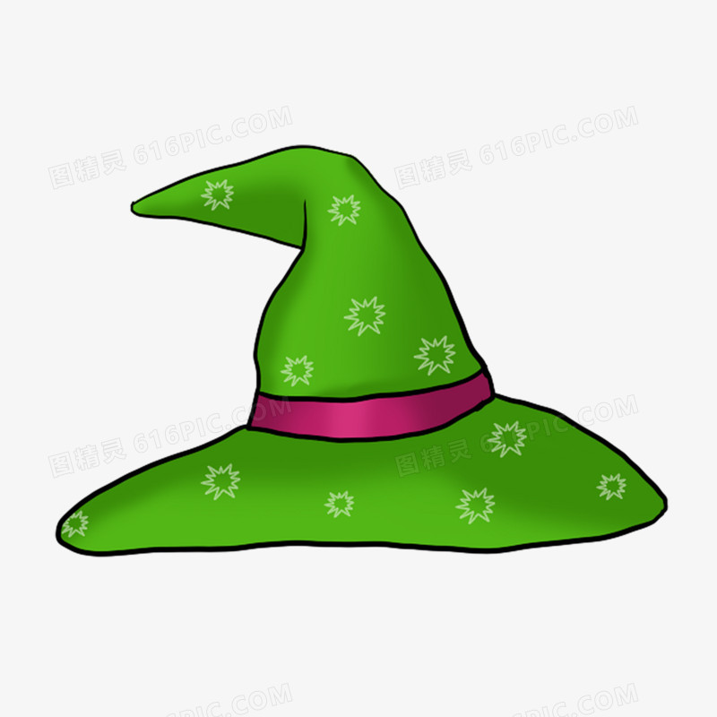 万圣节绿色女巫帽手绘元素