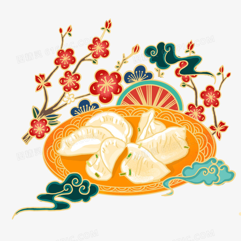 国潮风手绘饺子插画元素