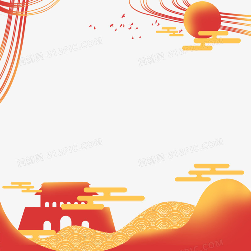 手绘红色中秋国庆双节同庆边框素材