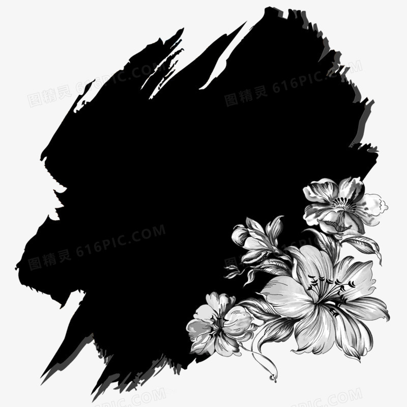 黑色水墨花卉装饰边框