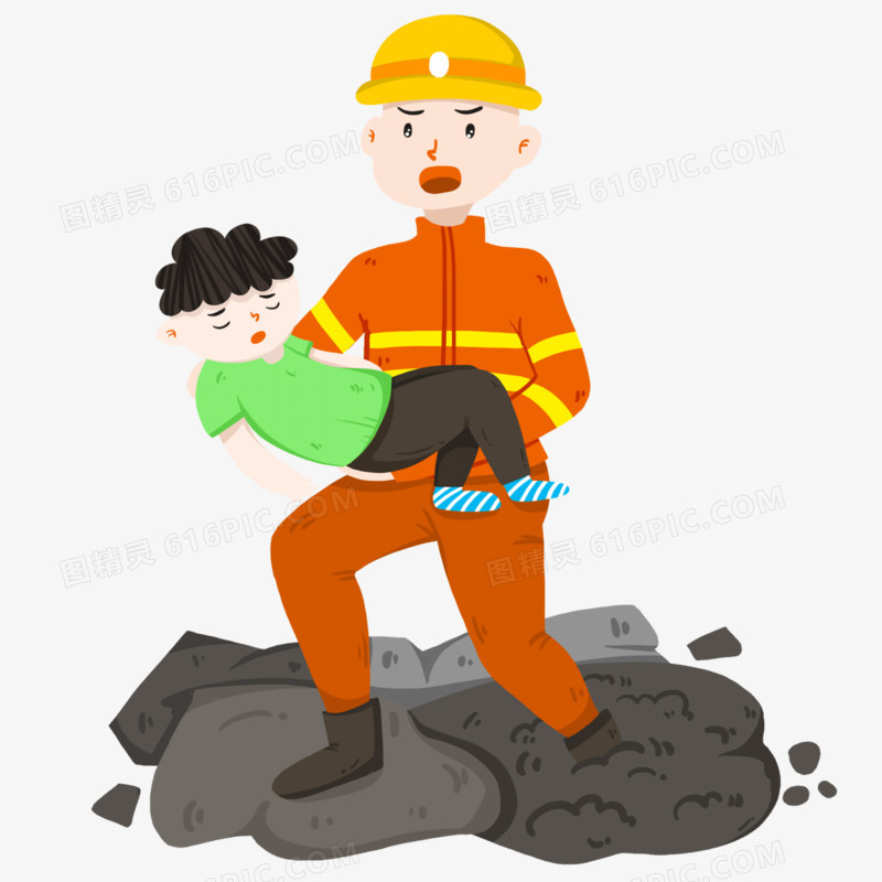 消防员在泥土乱石中救人免抠元素素材
