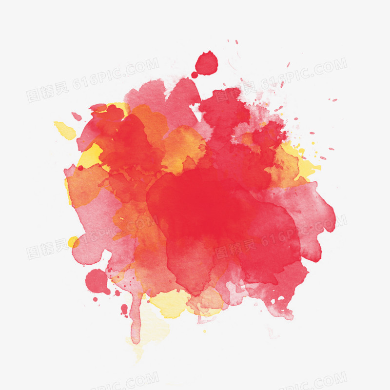 红黄水彩喷墨笔刷元素