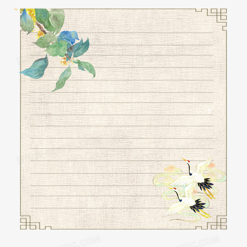 复古中国风花卉飞鸟信纸元素