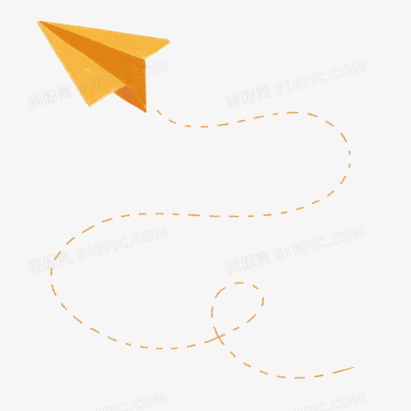 黄色手绘纸飞机飞行轨迹元素