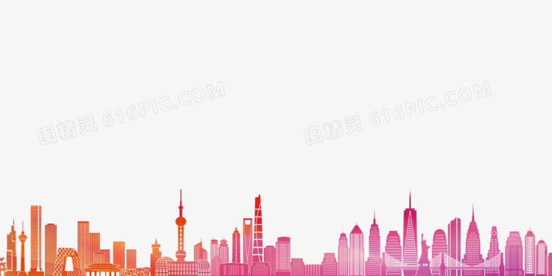 渐变色上海城市建筑剪影元素