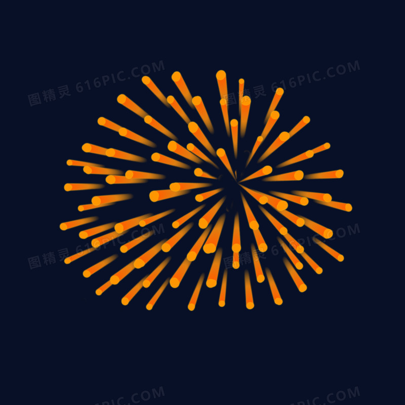 橙色发光空中绽放烟花效果元素