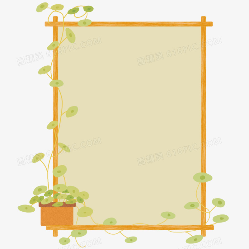 手绘盆栽植物边框元素