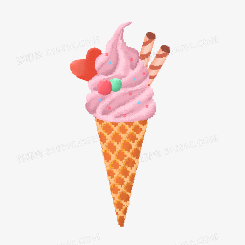 像素风夏日清爽甜点甜筒草莓冰淇淋