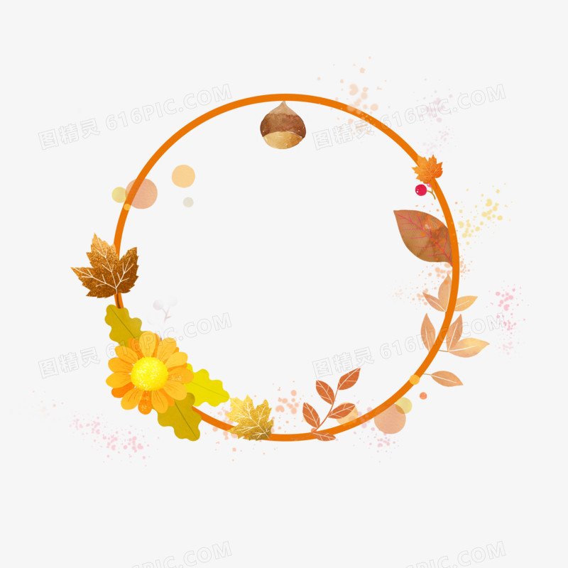 圆形创意手绘秋天树叶装饰边框