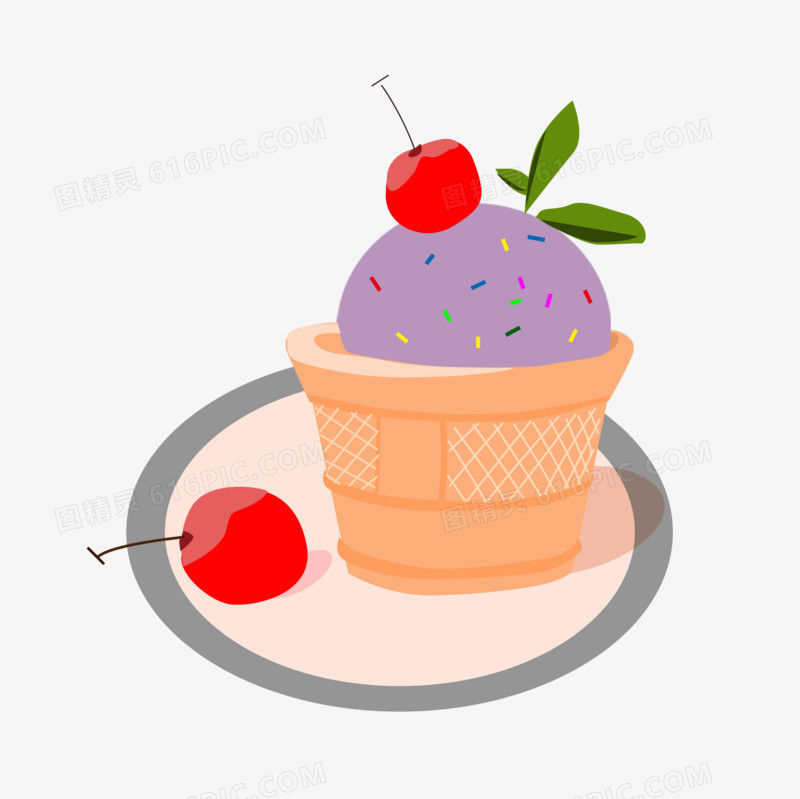 手绘插画冰激淋甜品免抠元素