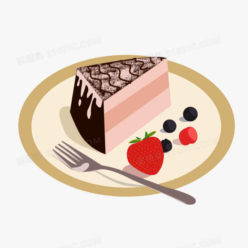 手绘插画早餐切片黑森林蛋糕免抠元素