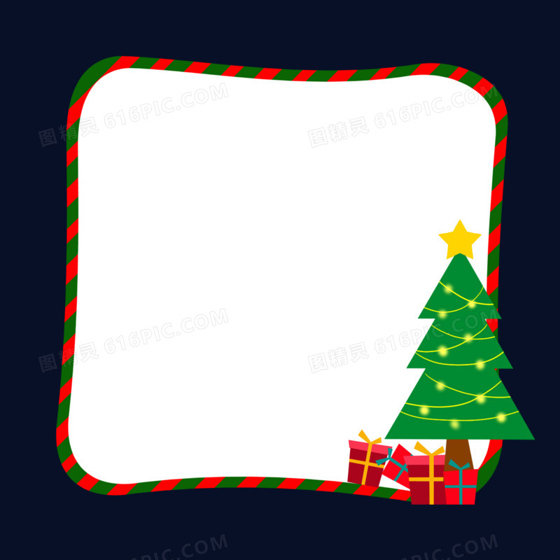 卡通手绘红绿色圣诞树礼物边框