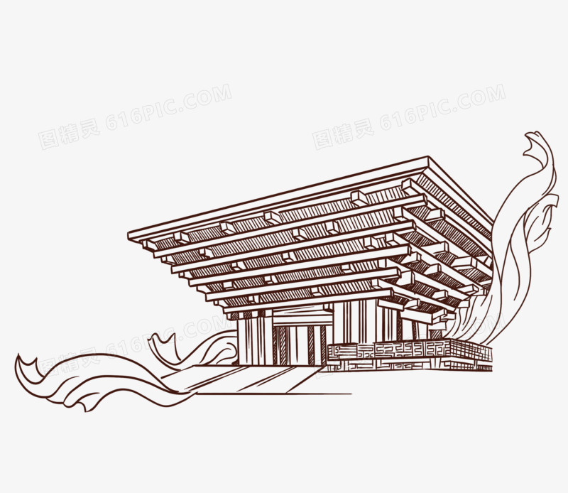 手绘线稿上海世博园免抠元素图