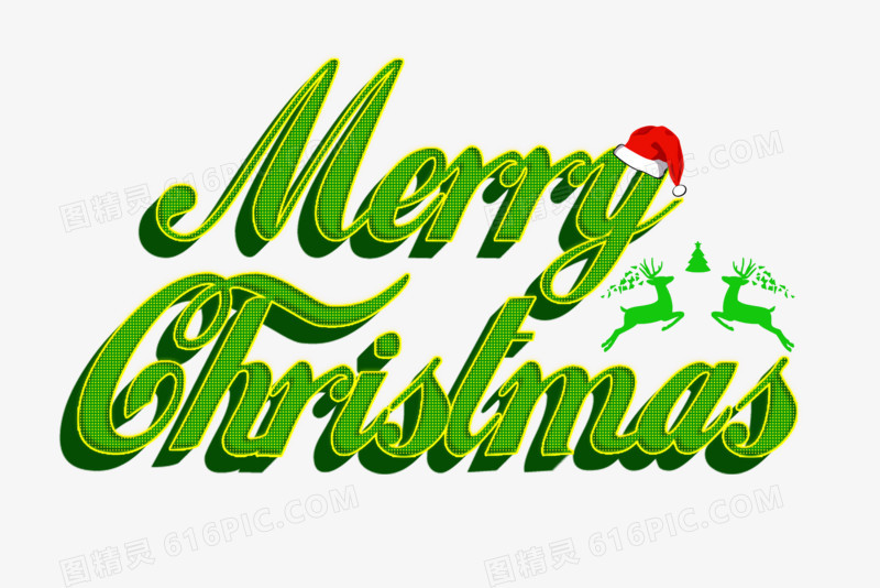 绿色圣诞节快乐英文字体设计