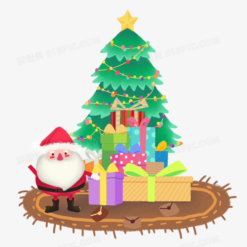 圣诞节圣诞老人和圣诞树免抠元素