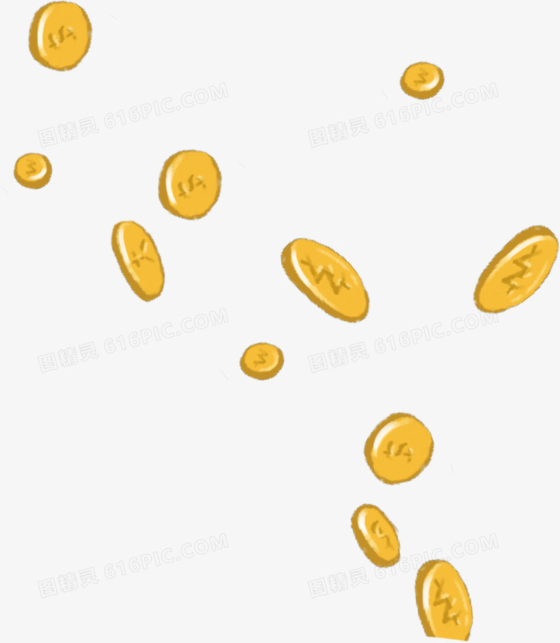手绘金色漂浮金币