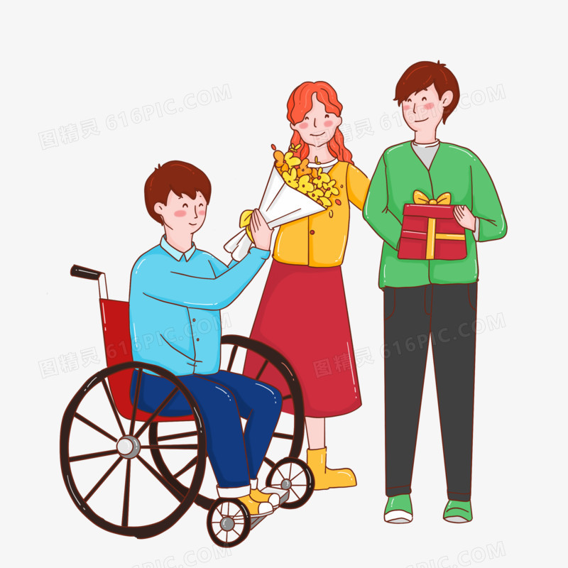 手绘卡通帮助残疾人免抠元素