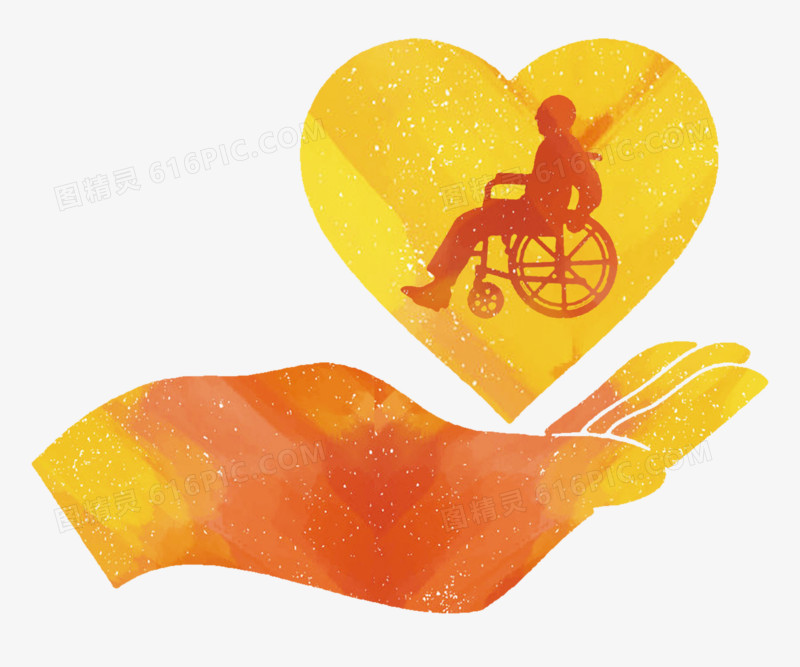 关爱呵护残疾人渐变剪影元素