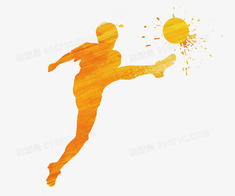 足球运动员踢球水彩泼墨剪影元素