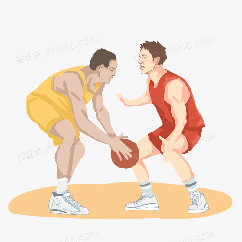双人打篮球手绘素材