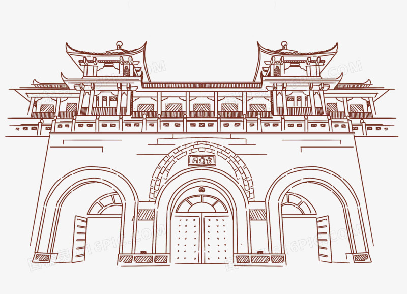 南京城门简笔画图片