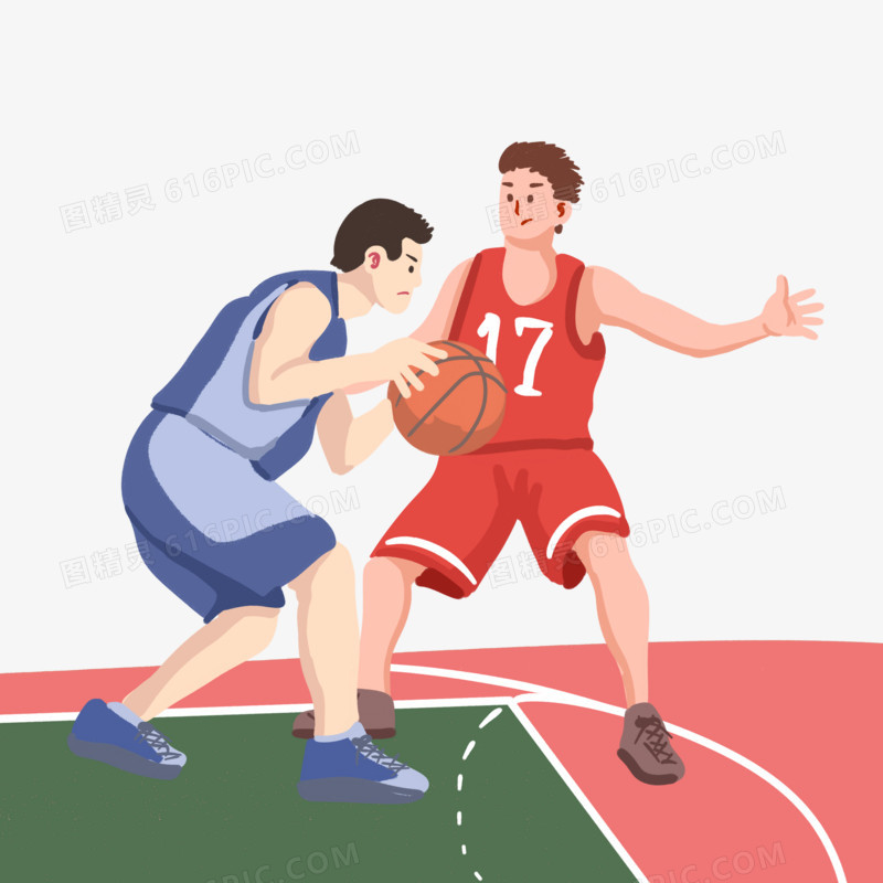 手绘双人篮球对抗素材