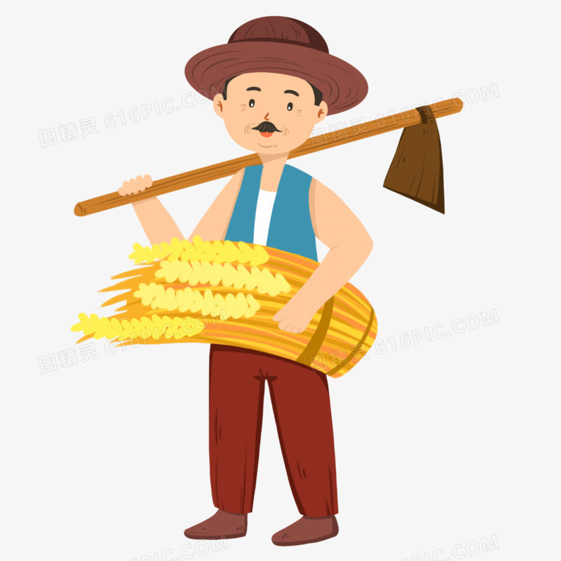 农民伯伯捧着丰收的麦穗形象元素