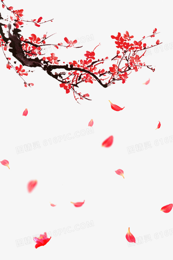 红色中国风飘落梅花花瓣