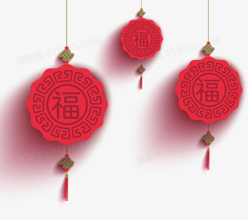 红色圆形中国结灯笼挂件