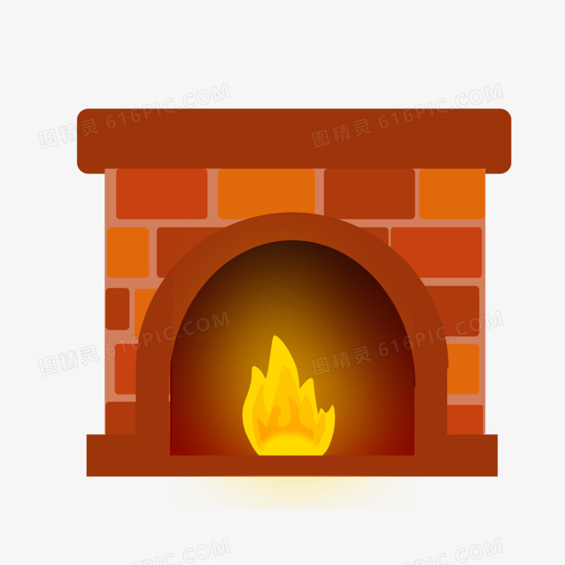 红色冬季烧火壁炉免抠元素