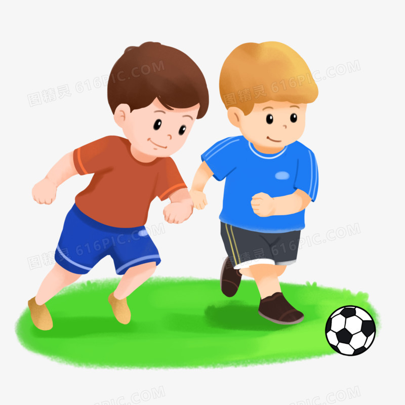 卡通手绘两个男孩题足球场景元素