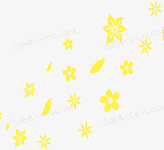 手绘黄色卡通花朵树叶