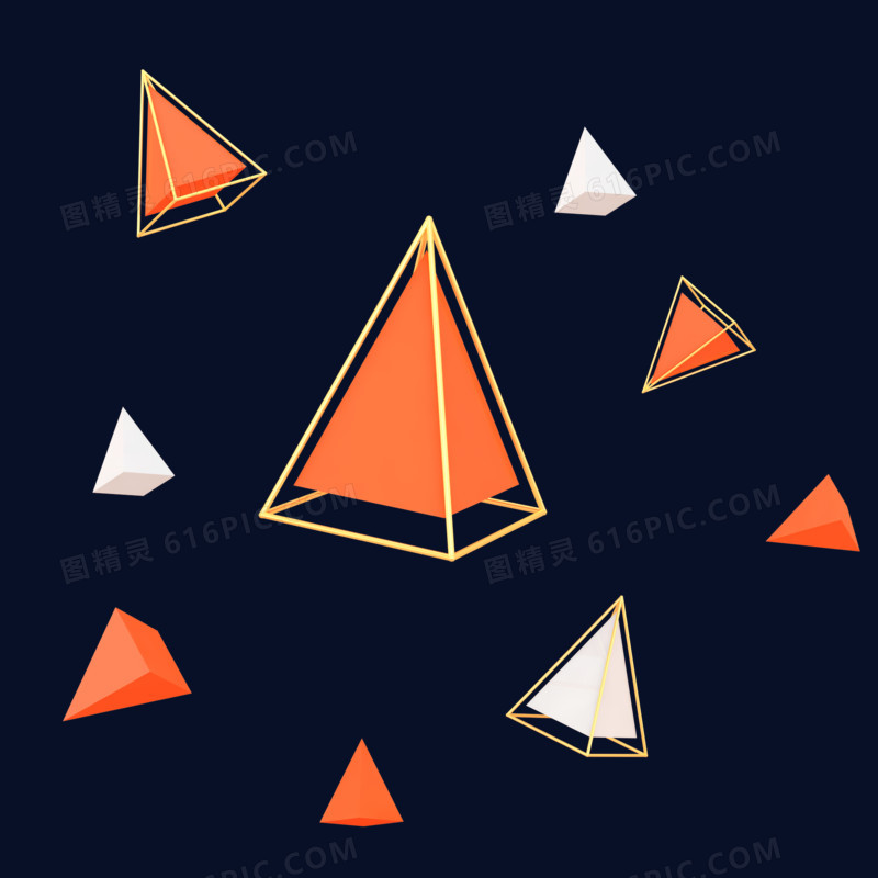 橙色简约C4D立体创意三角形漂浮装饰