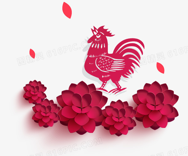 2017鸡年剪纸图案花朵装饰