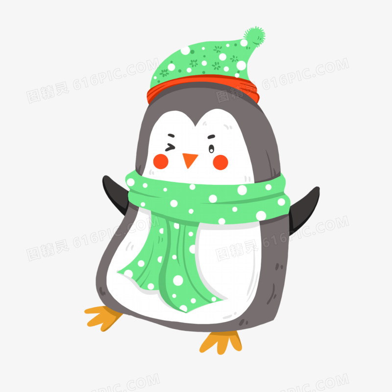 可爱冬天戴围巾的企鹅元素免抠